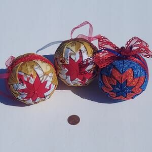 Handcrafted Quilted Fabric Christmas Ornaments Set of 3